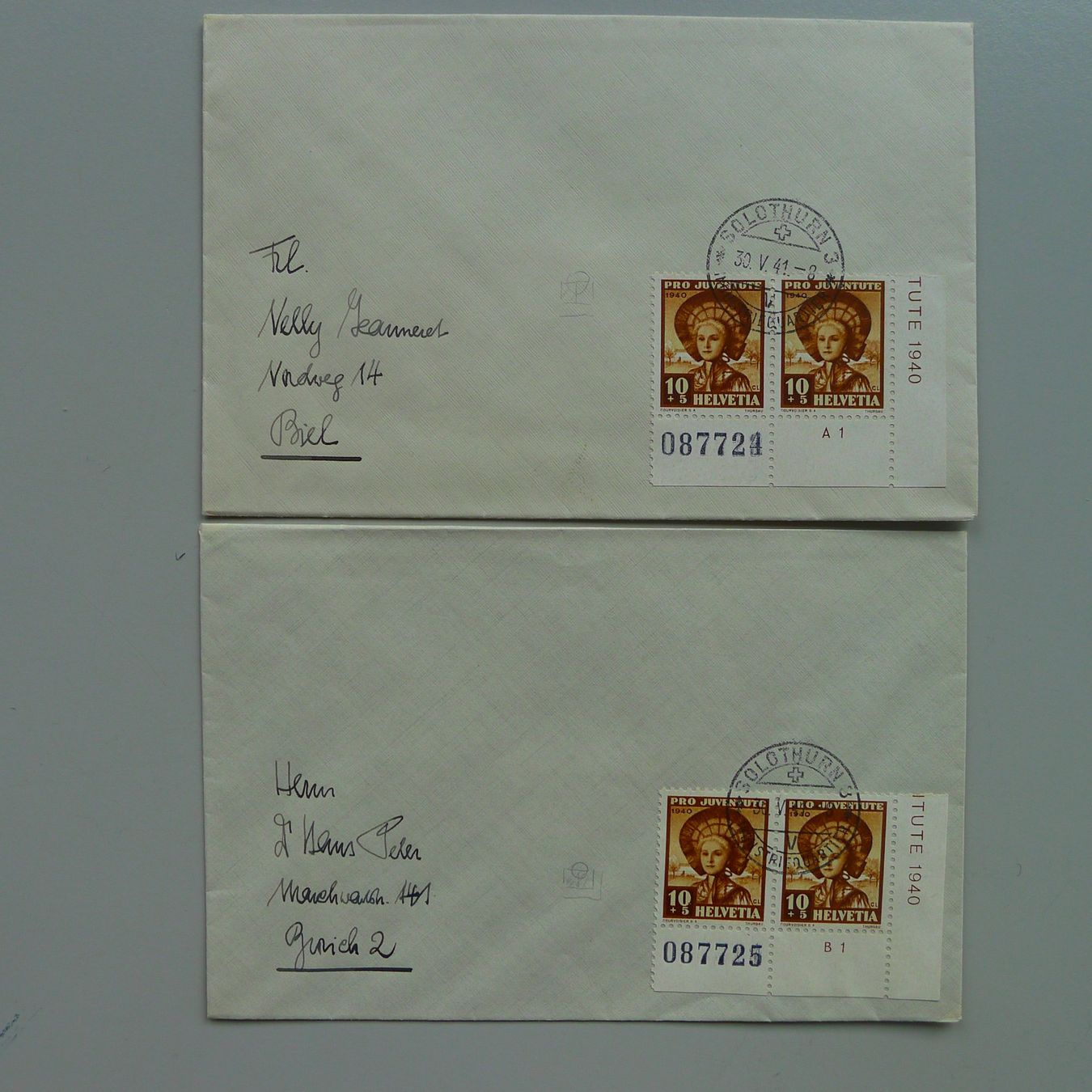 Tous les timbres: 1930-1957, 72 Briefe Pro Juventute mit Abarten v. SOLOTHURN. – D'occasion à Sursee par Luzernerraute 2