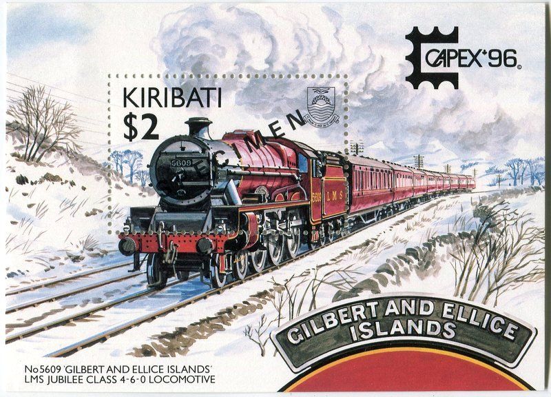 Alle Briefmarken: Block "Lokomotiven". Kiribati – Neu und originalverpackt aus Basel von Butsch5