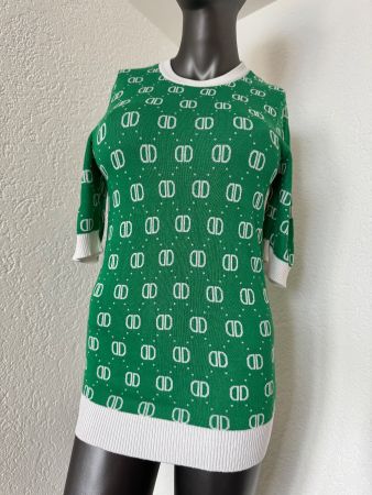 Schickes Strick Pulli Pullover Grün Weiss  Gr M Kürzarm