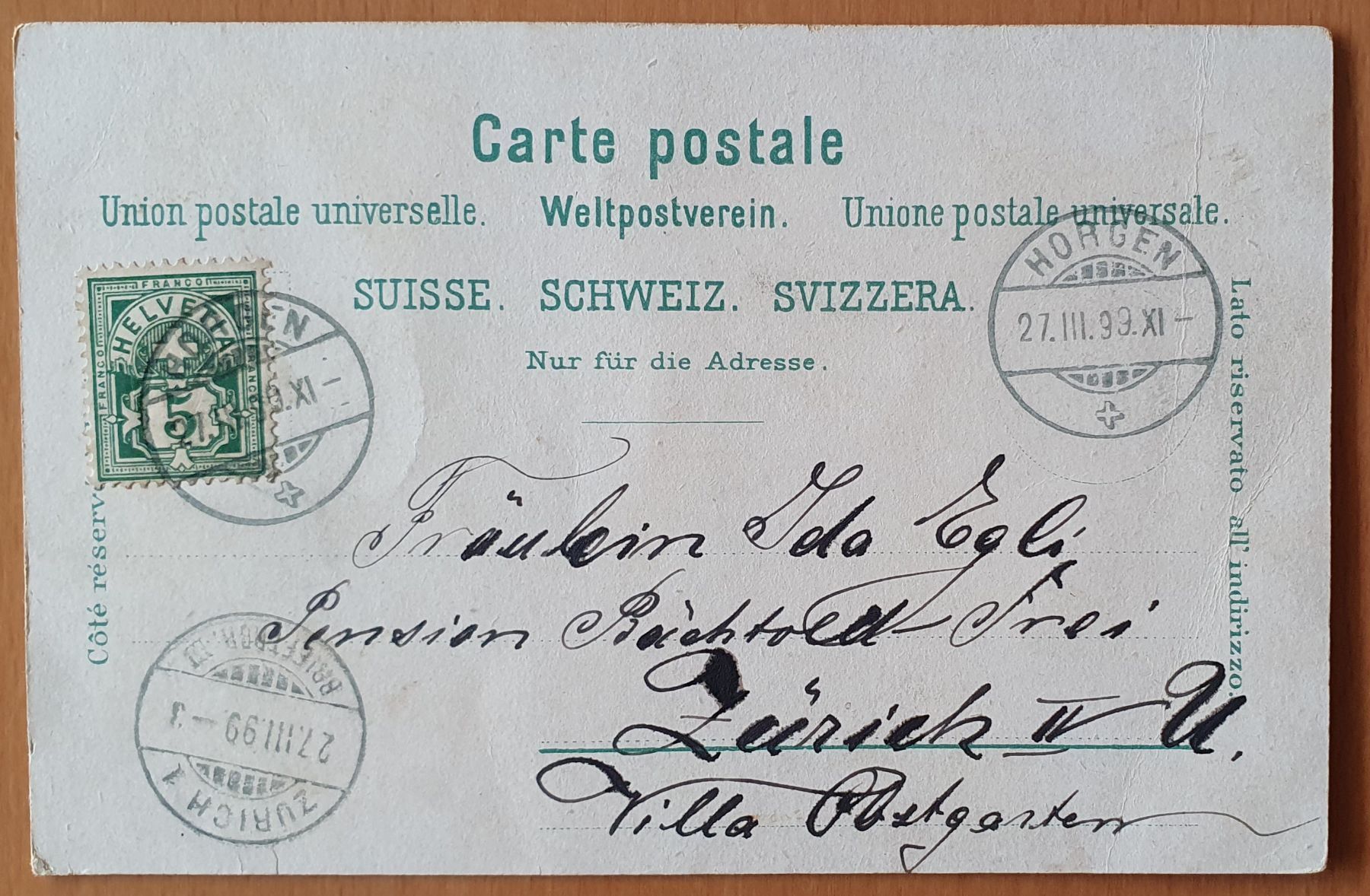 Cartoline postali: Gruss aus Horgen 1899 – Usato da Kreuzlingen venduto da Rschweiz1 1
