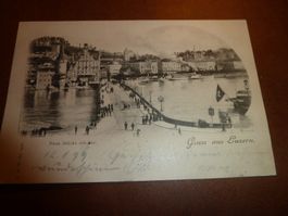 Ansichtskarte Luzern Neue Brücke mit See, Gruss aus Luzer...