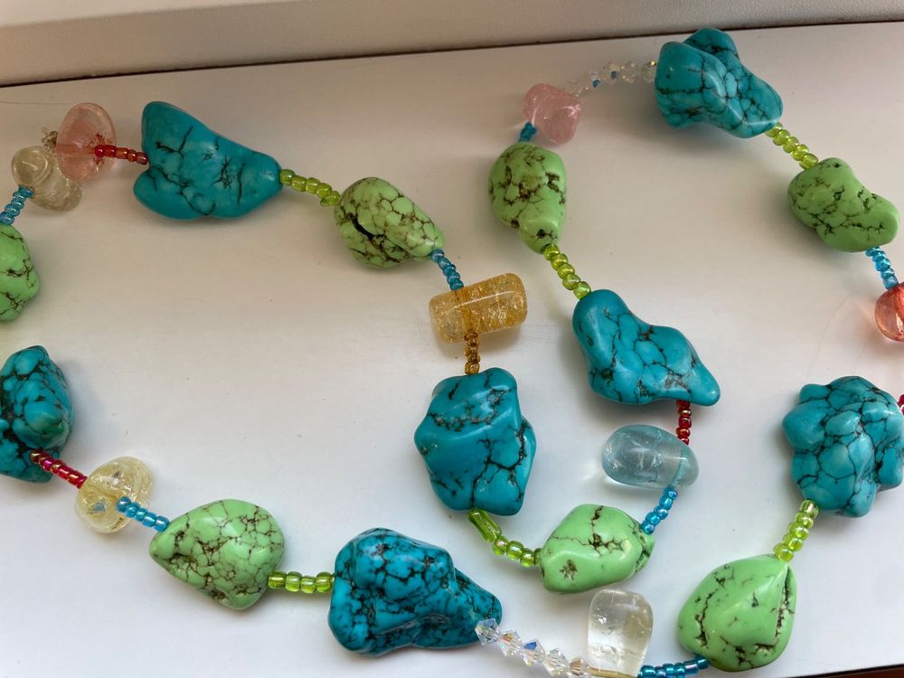Collier Vintage En Argent Sterling Avec Corail & Turquoise - Signé HBY - Poids 24.2g