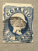 Timbre Brésil Correio 25 Reis bleu oblitéré état correct