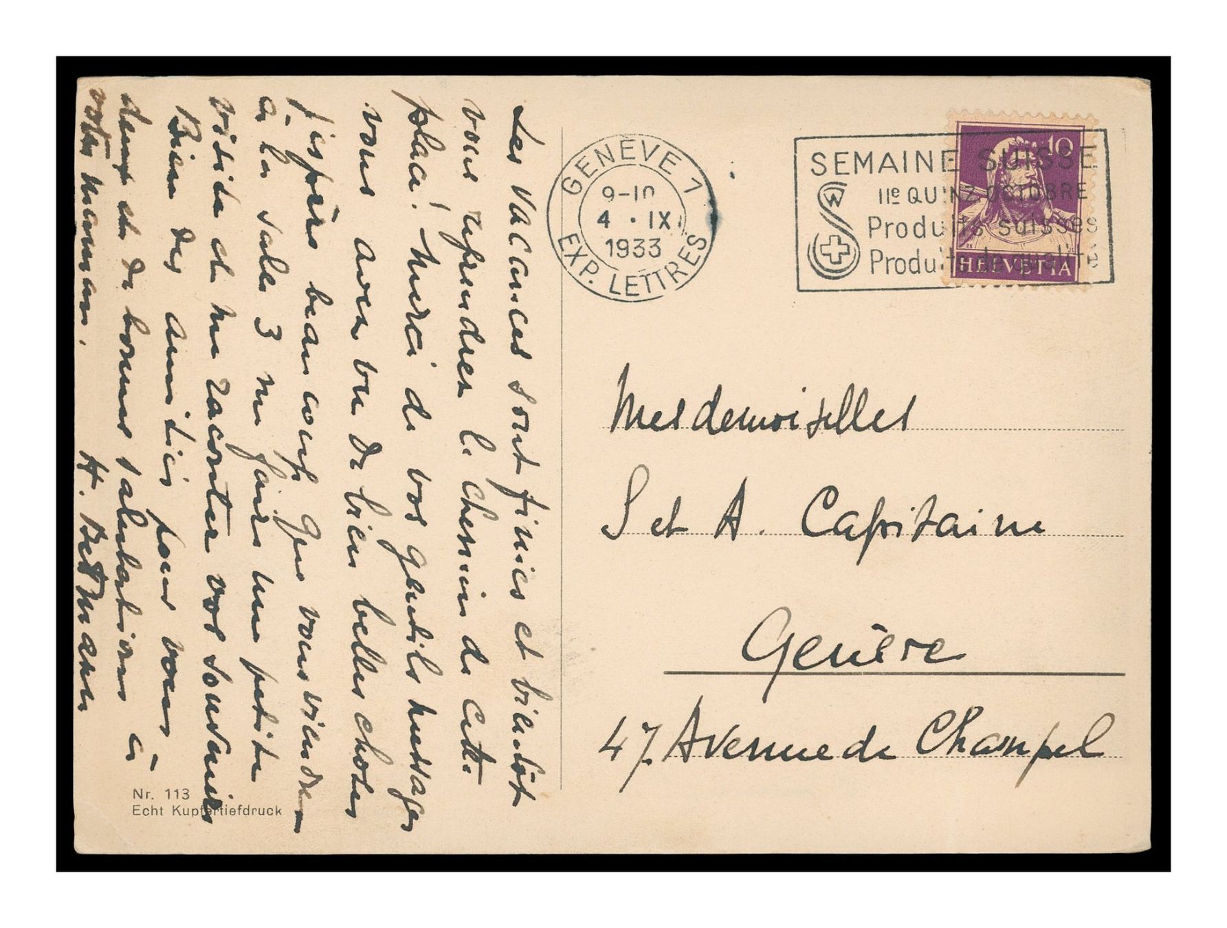 Ansichtskarten: GENÈVE - 1933 "Musée Rath et Général Dufour" Héliogravure – Gebraucht aus Onex von gonsla01 1