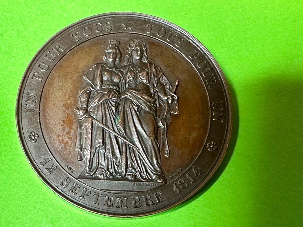 Médaille Suisse En Bronze 1864 Winterthur 'Chevalier' - RARE - État UNC (Non Circulée) - 45 Mm