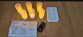 6er-Set Akku-LED-Teelichter mit Ladestation, Fernbedienung