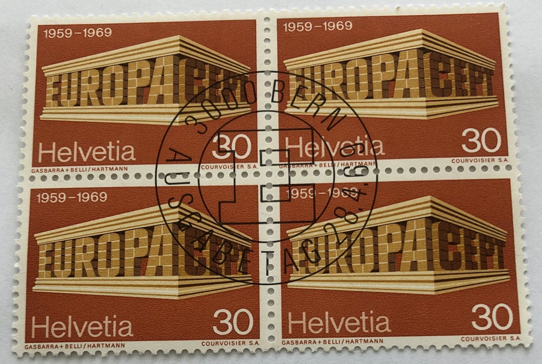 Alle Briefmarken: 4 er Block Nr.466 mit Vollstempel Bern – Gebraucht aus Aarau von Billa007