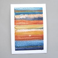 Aquarell Original Abstrakt blau terrakotta - 14.5 x 20.5cm