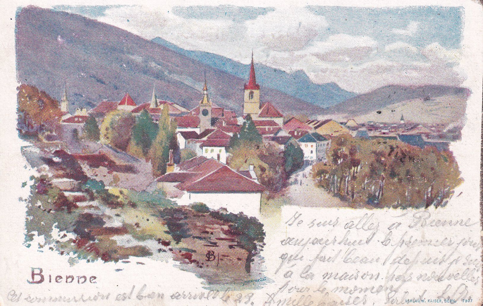 Cartoline postali: Bienne - Biel   BE        LITHO       um 1899 – Usato da Brig venduto da Valcards54