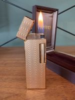 Hadson Feuerzeug Vintage Goldfarben unbenutzt, Wellenmuster