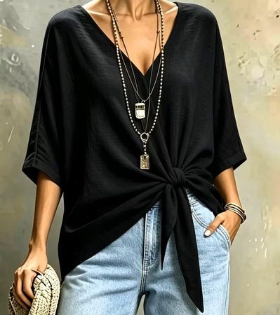 ✨Damen Bluse M 38 V-Ausschnitt Lässig Cool Attraktiv✨