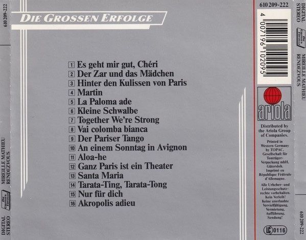 CD: MIREILLE MATHIEU (CD) RENDEZVOUS _ variationsreiche Compil'! – Usato da Zürich venduto da Tarafo5 1