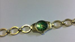 Junghans Vintage Damenuhr, grünes emailliertes Ziffernblatt