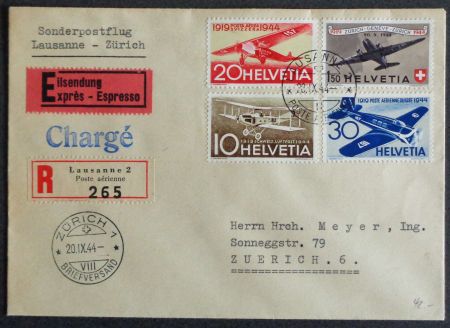 1944: 25 Jahre Schweizer Luftpost, Brief per E+R