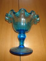 Blaues Vintage Glas Dessertschälchen 10cm hoch