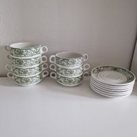 7 antike Suppentassen mit Untertassen, Royal Doulton