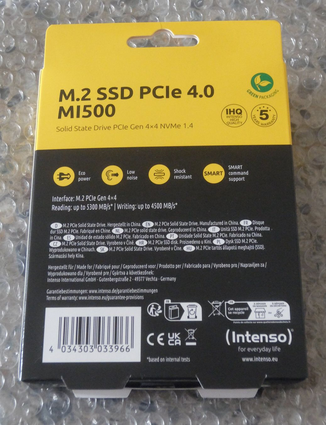 Dischi rigidi: Intenso M.2 SSD PCIe 4.0 MI500 1TB – Nuovo e nell'imballaggio originale da Basel venduto da Elektronik_Markt 1