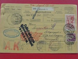 1918, Begleitadresse von ZÜRICH nach Copenhagen mit Nr.142