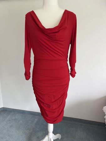 Rotes Kleid mit Wasserfallkragen, Grösse 6, Herbst Chic!