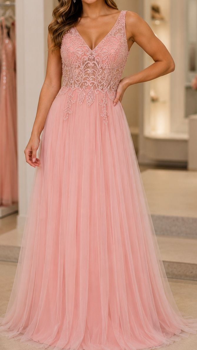 Vestiti: Abendkleid rosa Grösse 36 mit Perlen und Tüll – Nuovo e nell'imballaggio originale da Gossau SG venduto da Sarasofie 1