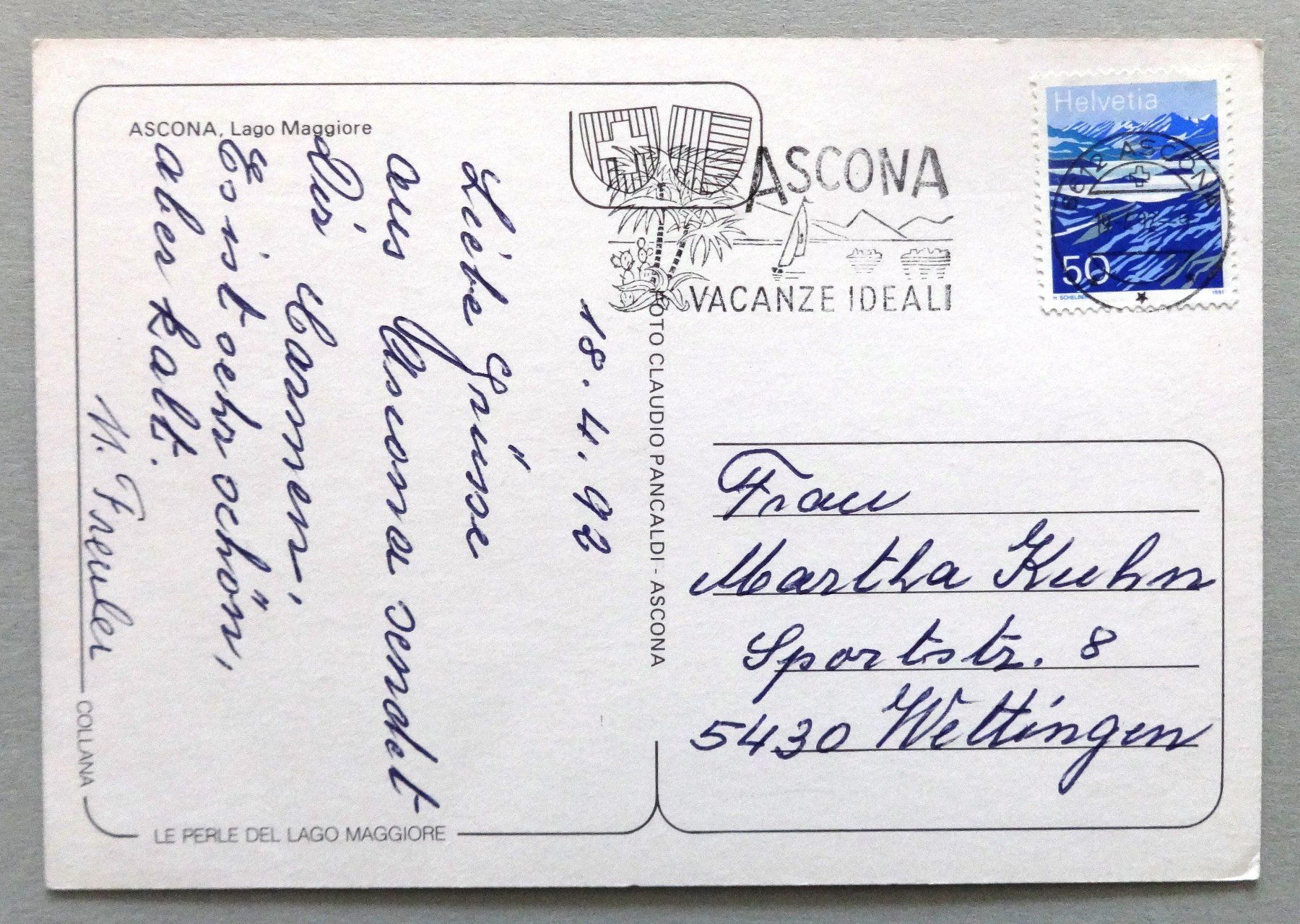 Cartoline postali: Ascona, Lago Maggiore – Usato da Fétigny venduto da Billy2miny 1