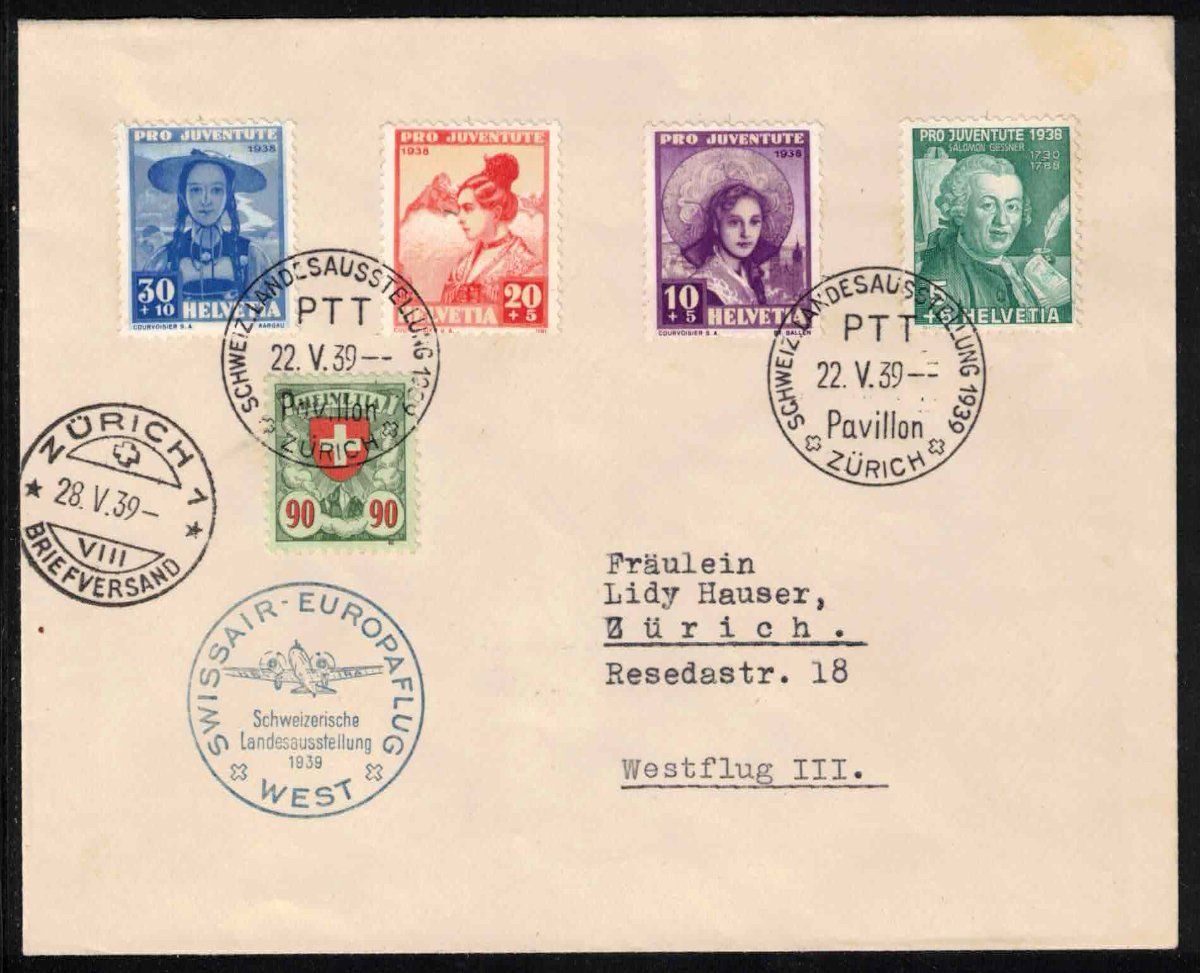 Alle Briefmarken: 1938 Pro Juventute Serie auf Flugbrief – Neu (gemäss Beschreibung) aus Nuglar von Stamp88