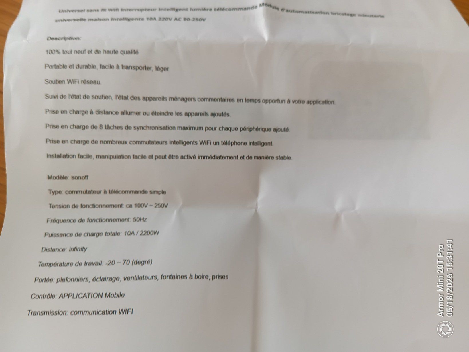 Sistema di controllo: Interrupteur Intelligent Wi-Fi 220V – Nuovo e nell'imballaggio originale da Bulle venduto da Parapefg 2