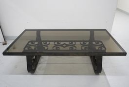 Vintage Couchtisch Schmiedeeisen mit Glasplatte 1950er MA229