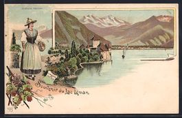 Litho Lac Léman, Chillon et Costume van