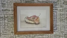 Aquarell-Bild Blatt mit Holzrahmen