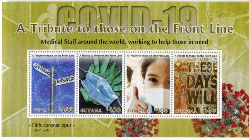 Tous les timbres: Block "Kampf gegen das Coronavirus". Guyana – Neuf avec emballage d'origine à Basel par Butsch5