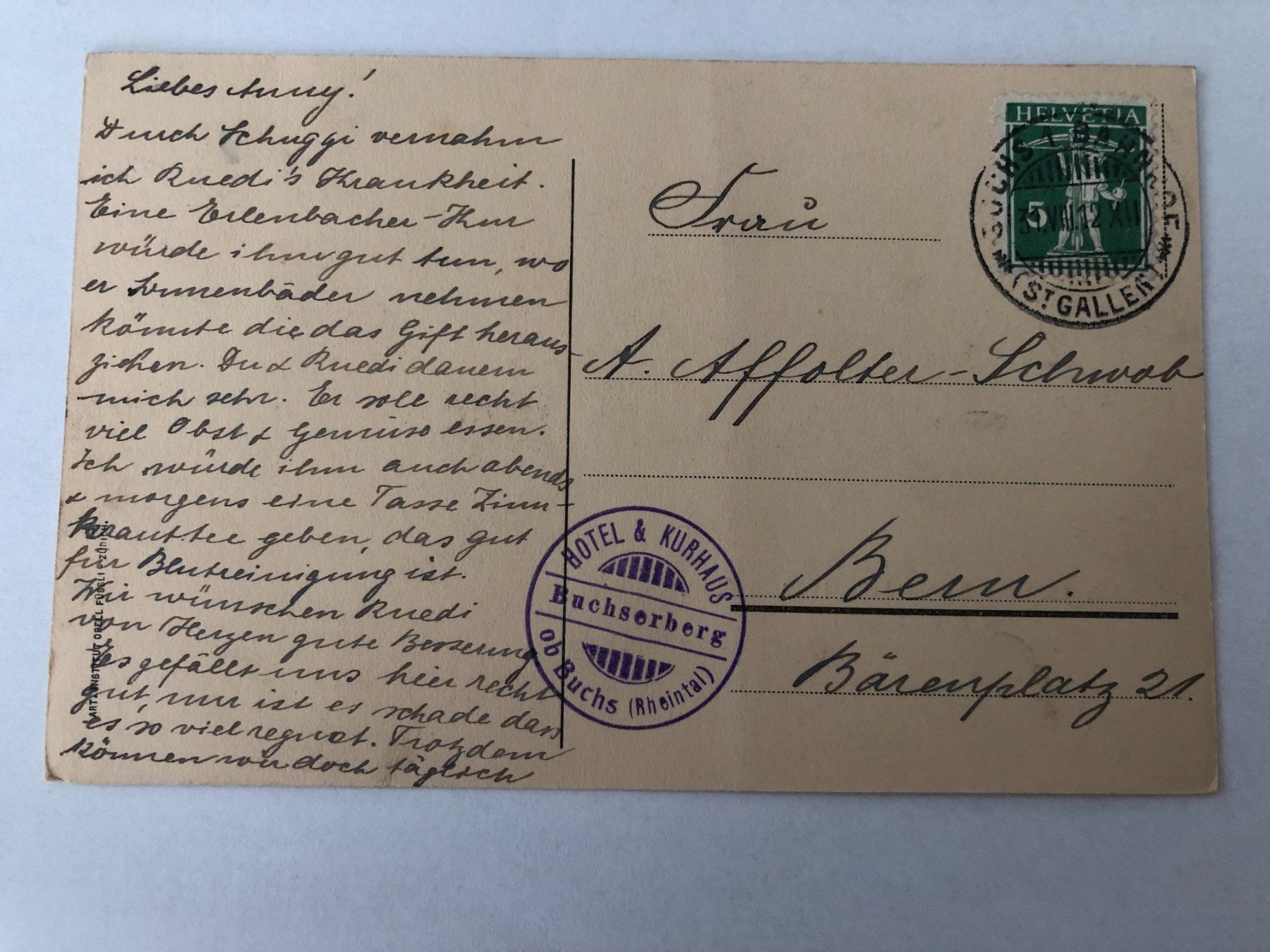 Ansichtskarten: Hotel & Kurhaus Buchserberg 1912 – Gebraucht aus Pfäffikon ZH von Waltoversand 1