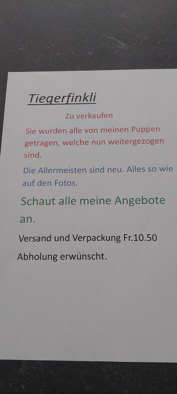 Puppen: Tiegerfinkli für Puppen und  oder Kinder – Neu (gemäss Beschreibung) aus Muri AG von nindo1 1