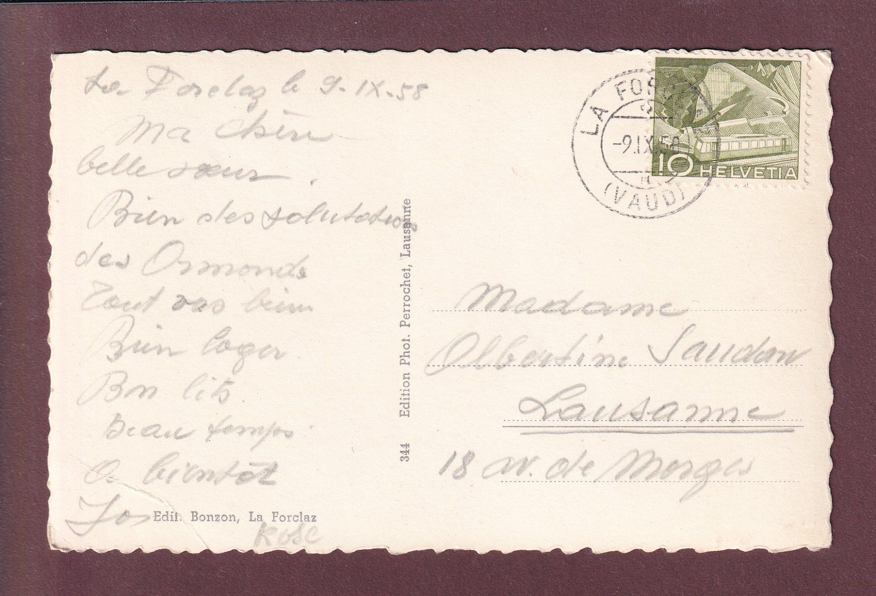 Cartoline postali: LA FORCLAZ - 4 images - 1958 // pli d'angle // – Usato da Pully venduto da nicecards 1