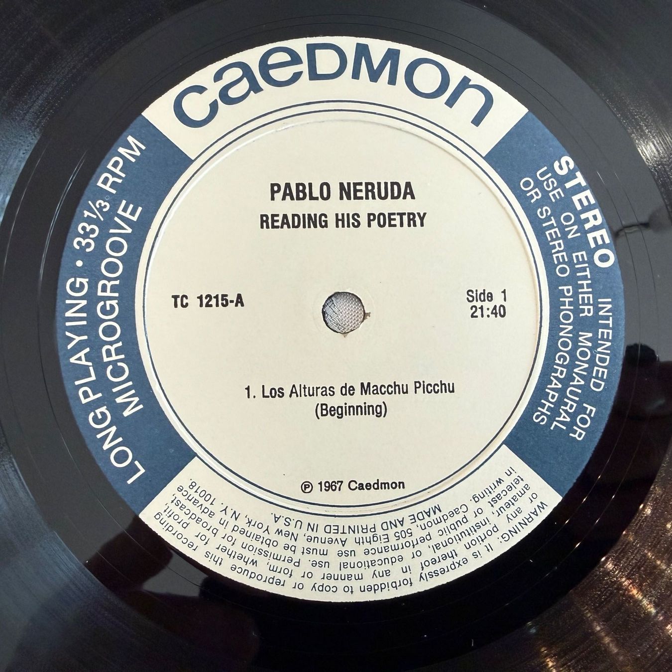 Dischi in vinile: PABLO NERUDA .. reading his poetry – Usato da Zürich venduto da fehlton 3