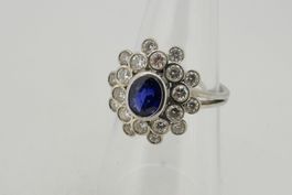 edler Safir Brillant Ring 18 Karat 4,5 gr. Ringgröße 52,5