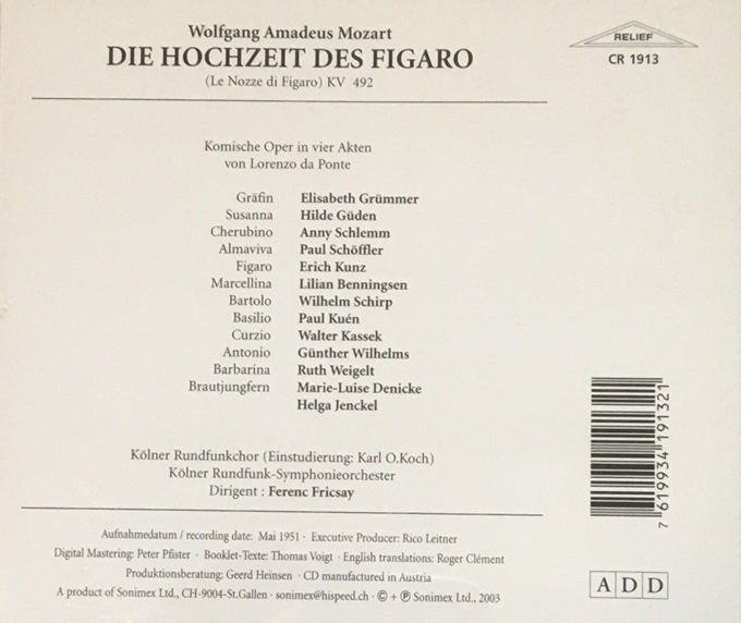 CD: Mozart - Die Hochzeit des Figaro – Usato da Grüningen venduto da azulblanco 1