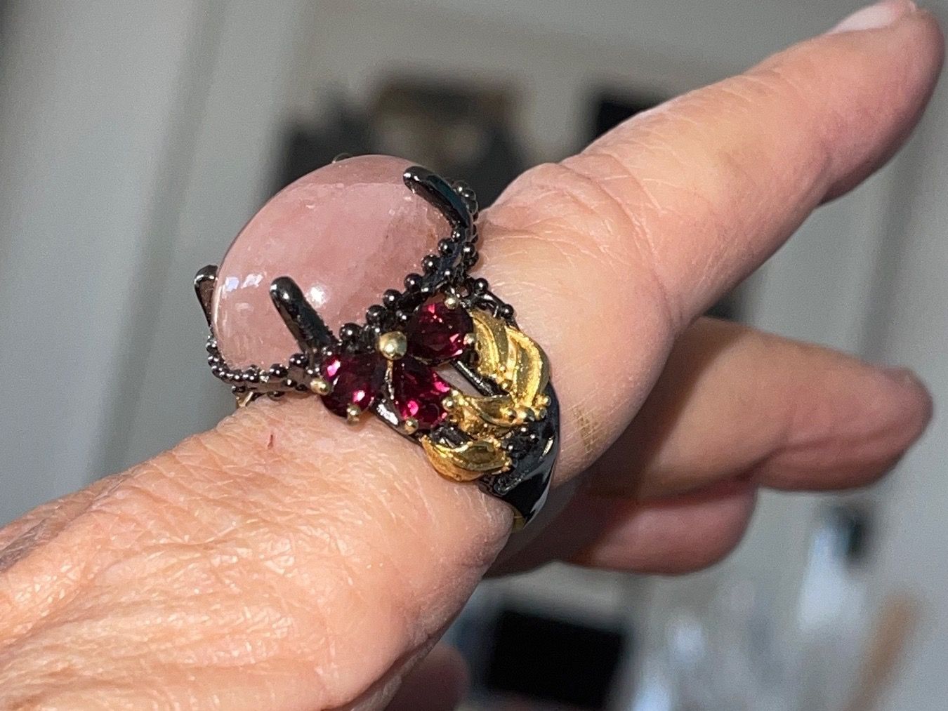 Llan Valls Joies Ringe: 💥Natural Morganite Cabochon SS925 & Gold Statement Ring🌟 – Neu (gemäss Beschreibung) aus Birsfelden von Brut 2