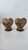 2 Bougeoirs cœur en métal doré 2 goldene Teelichthalter Herz