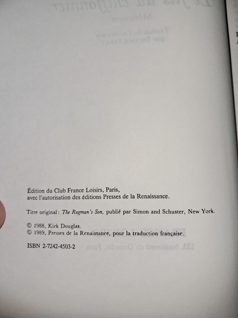 Bücher: Le Fils du chiffonnier de Kirk Douglas – Gebraucht aus Le locle von juliensaran 2