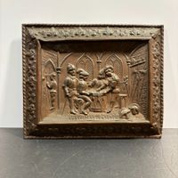 💥 RAR: altes RELIEFBILD KUPFER MITTELALTERLICHE SZENE KÜCHE