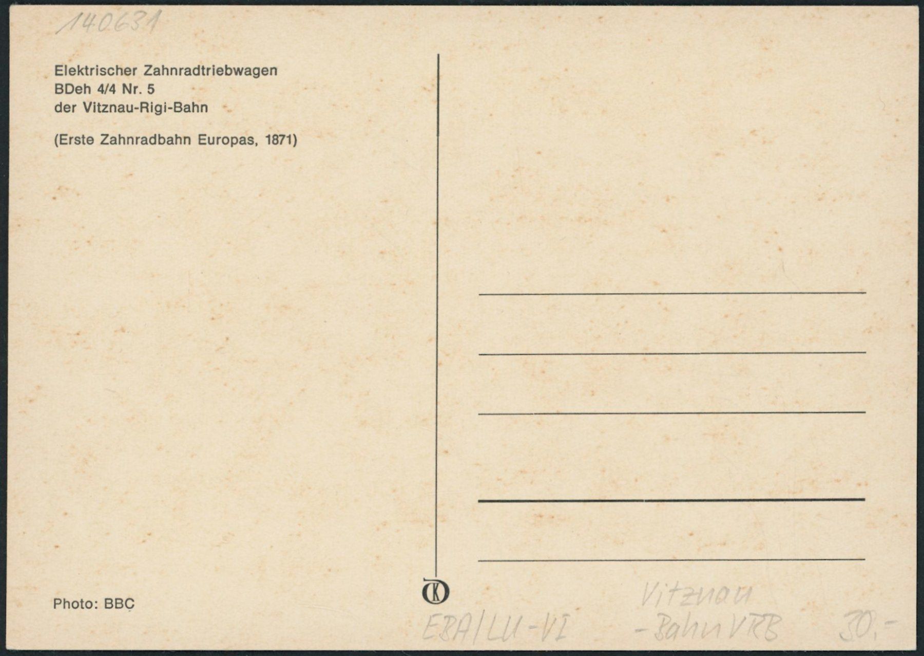 Cartoline postali: LU Vitznau - Rigi Bahn VRB – Nuovo (secondo la descrizione) da Schindellegi venduto da dormay 1