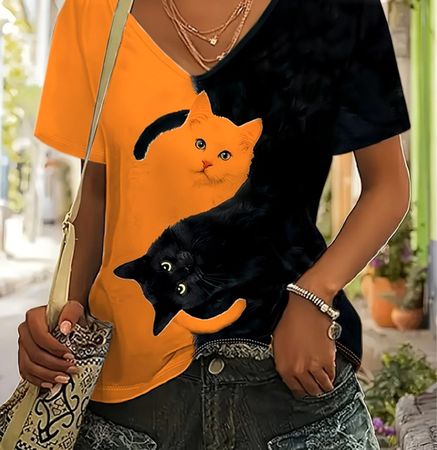 T-Shirt Décontracté à Imprimé chat T46/48