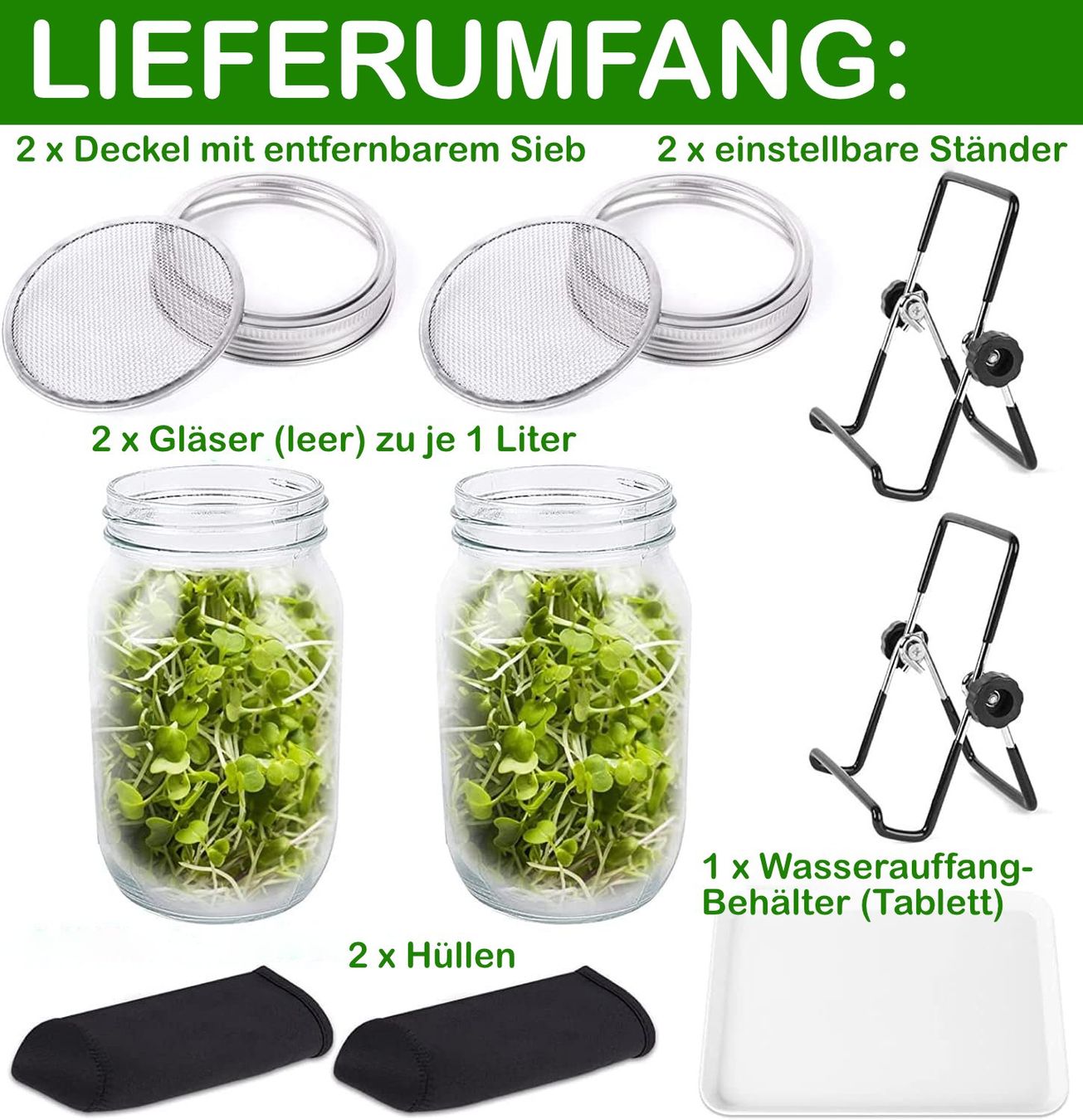 Behälter & Ähnliches: Sprossenglas/Keimglas, 2er-Set mit Ständer & Wanne – Neu und originalverpackt aus Winterthur von  1