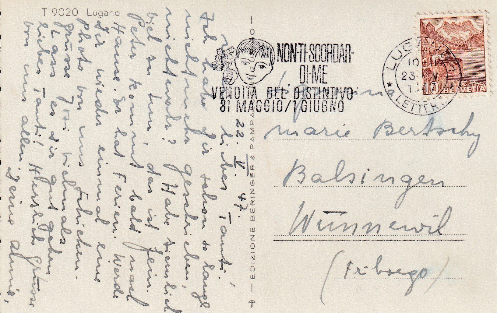 Cartoline postali: AK - Lugano 23.5.1947 – Usato da Fribourg venduto da schnalla92 1