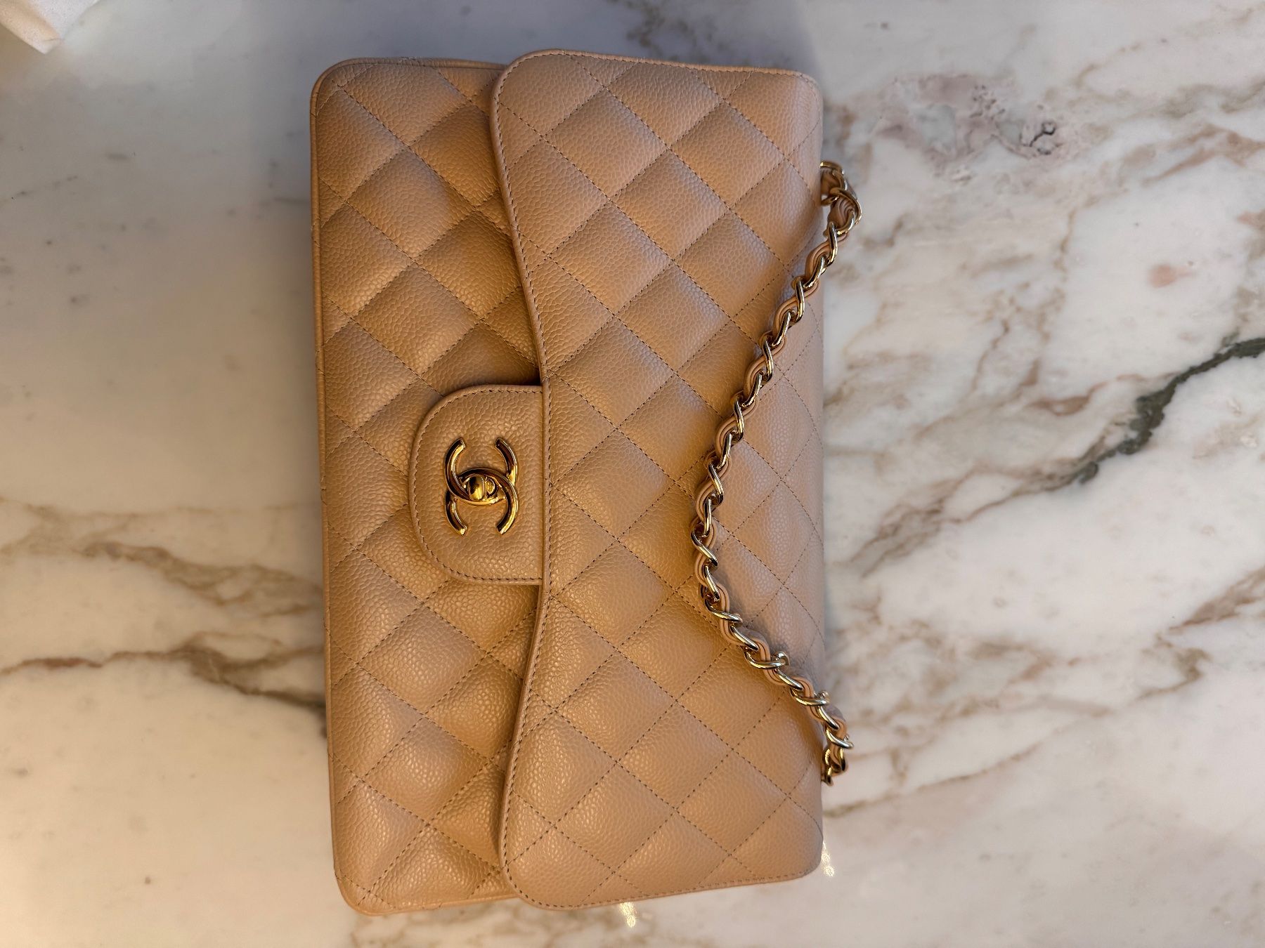 Chanel Borse da donna: Chanel Classic Double Flap Large Beige Caviar – Nuovo e nell'imballaggio originale da Zürich venduto da SAM16 8