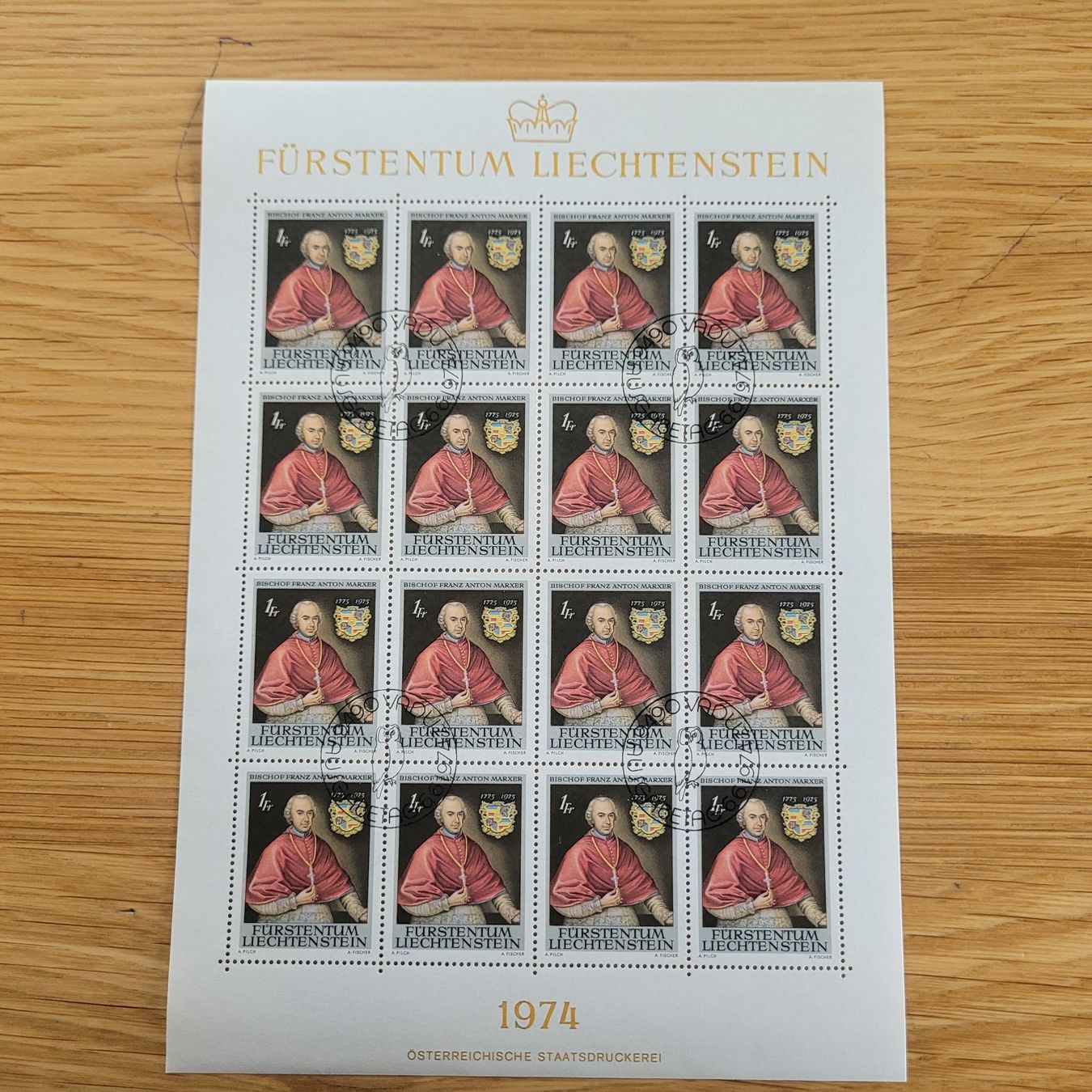 Alle Briefmarken: Kleinbogen Liechtenstein 1974 – Gebraucht aus Biel/Bienne von Destockweb