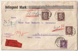 Wertbrief 1000 Reichsmark von Postdam nach Adelboden 1929