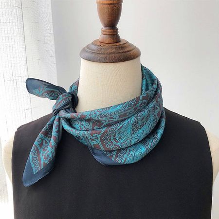 New 53cm 100% Silk Scarf Boho Teal Cyan and Dark Brown