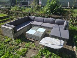 Gartensofa, Aussen Lounge mit Tisch Poly Rattan